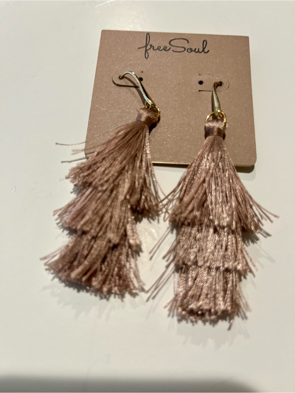 WT Dusty Pink Tiered Tassel Drop Earrings